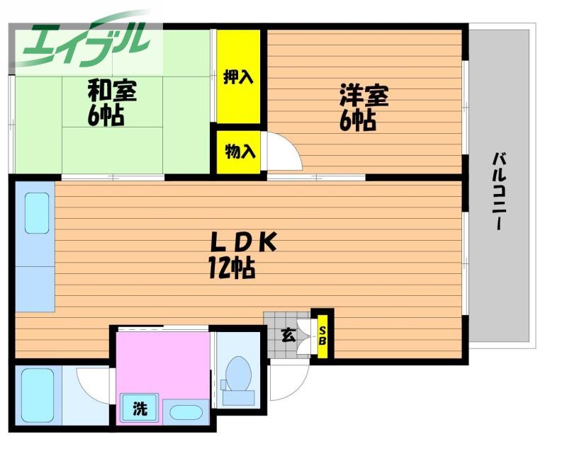 レジデンス下中野A棟(2LDK/2階)の間取り写真
