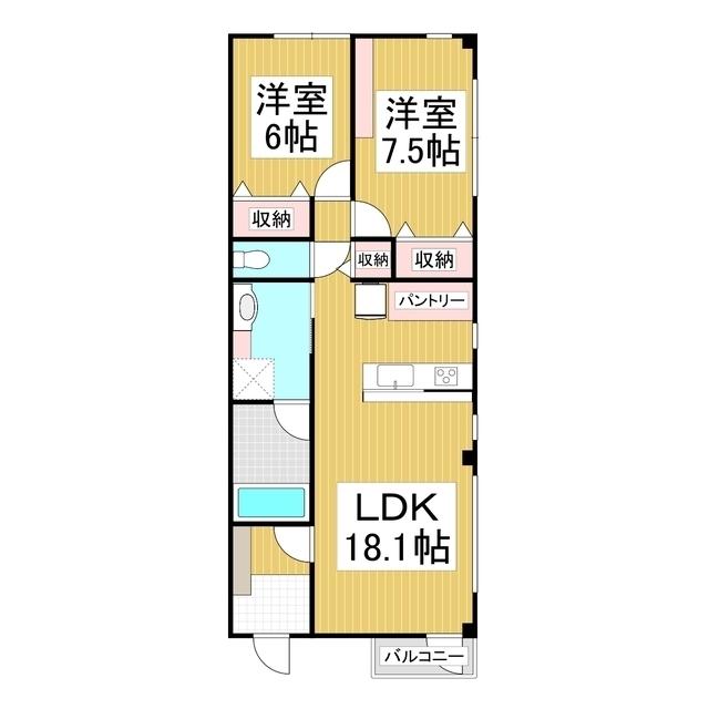 ＪＲ中央線 上諏訪駅 徒歩31分 3階建 築24年(2LDK/2階)の間取り写真