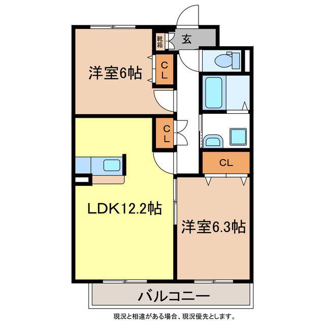 ライフコア中千田(2LDK/3階)の間取り写真