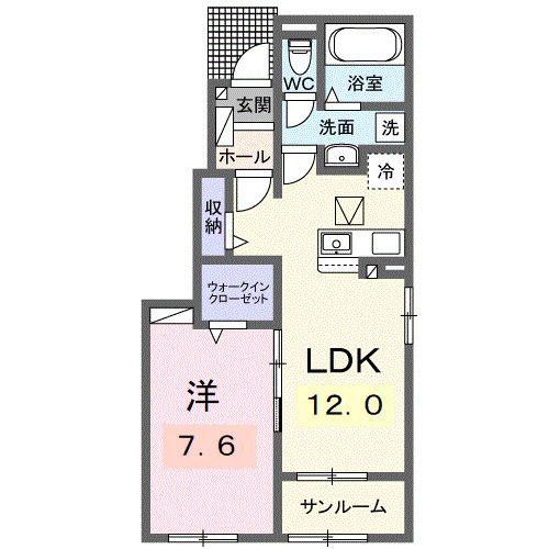 プラシード・KUROSU(1LDK/1階)の間取り写真