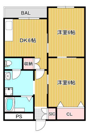 コーポ塚本 北館(2DK/3階)の間取り写真