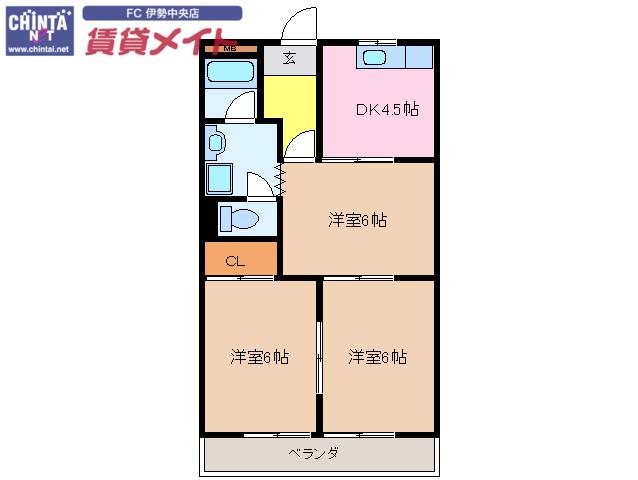 アメニティーメゾンA棟アメニティーメゾンB棟(3K/1階)の間取り写真