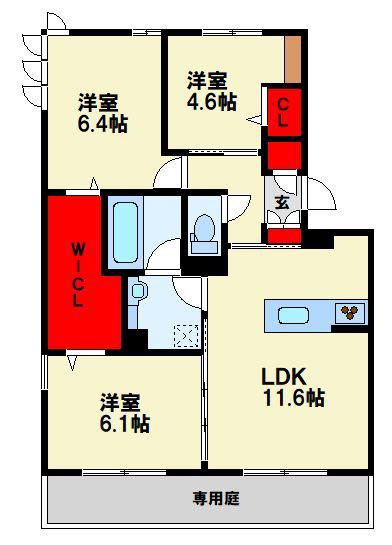 D-ROOM鷹の巣2丁目(3LDK/1階)の間取り写真