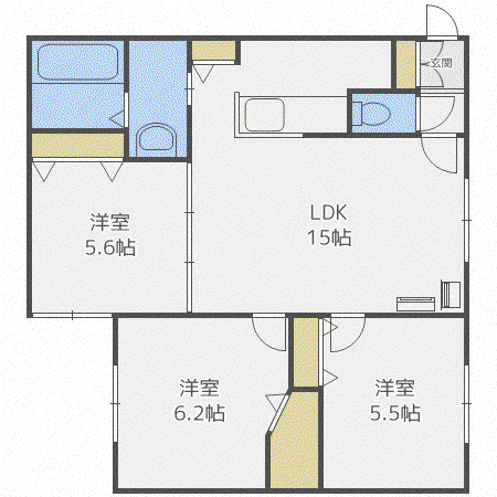 システムコート伏見(3LDK/2階)の間取り写真