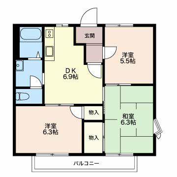 ポートタウン C(3DK/2階)の間取り写真