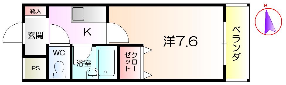 ベルデ堺東(1K/4階)の間取り写真