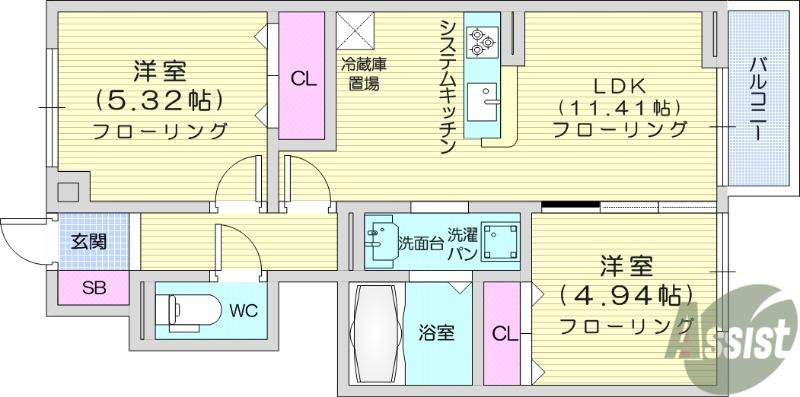 パークフラッツ桜木(2LDK/1階)の間取り写真