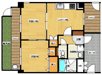 ルミエールK&M(2LDK/1階)の間取り写真