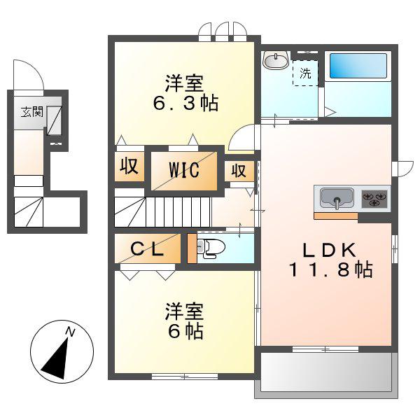 ブルー エトワール K(2LDK/2階)の間取り写真