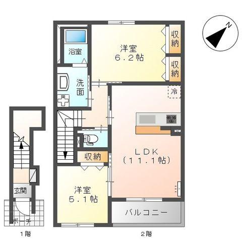 グランドソレーユ(2LDK/2階)の間取り写真