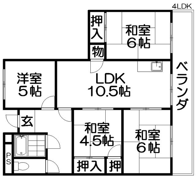 家具町ハイツ(4LDK/2階)の間取り写真