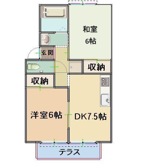 セジュール梶谷(2DK/1階)の間取り写真