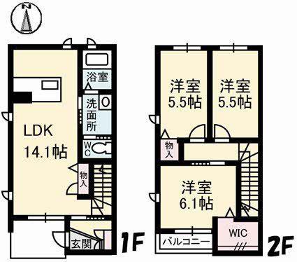 ブランシェ佐藤 3棟(3LDK/2階)の間取り写真