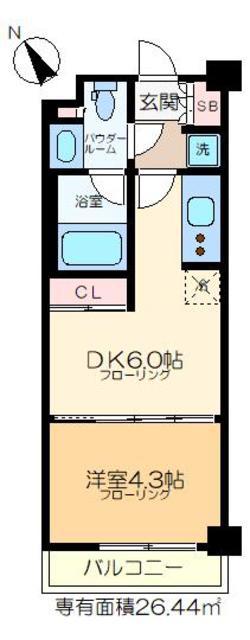 パークアクシス門前仲町テラス(1DK/1階)の間取り写真