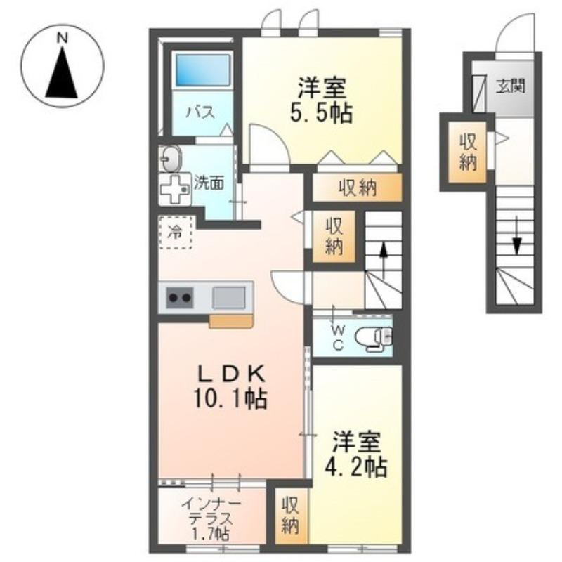 ヴァーチュアス I(2LDK/2階)の間取り写真