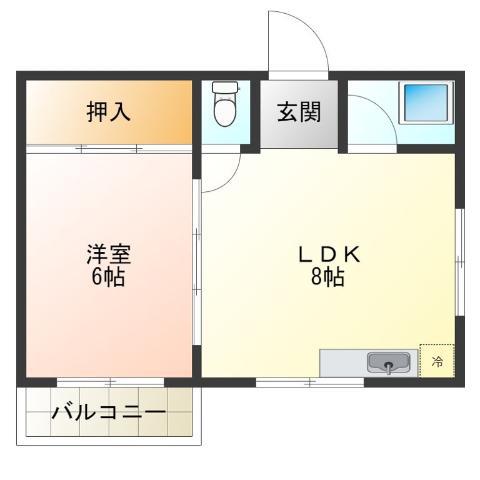 玉出第5Aマンション(1LDK/3階)の間取り写真