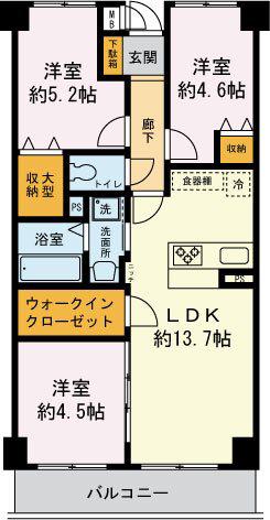 カーラホーチカタノ(3LDK/4階)の間取り写真