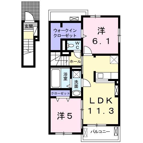 AKプレミール C(2LDK/2階)の間取り写真