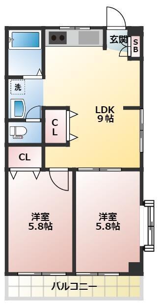 ドミール旭(2LDK/1階)の間取り写真