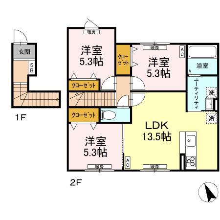 FIRST SKY I(3LDK/2階)の間取り写真