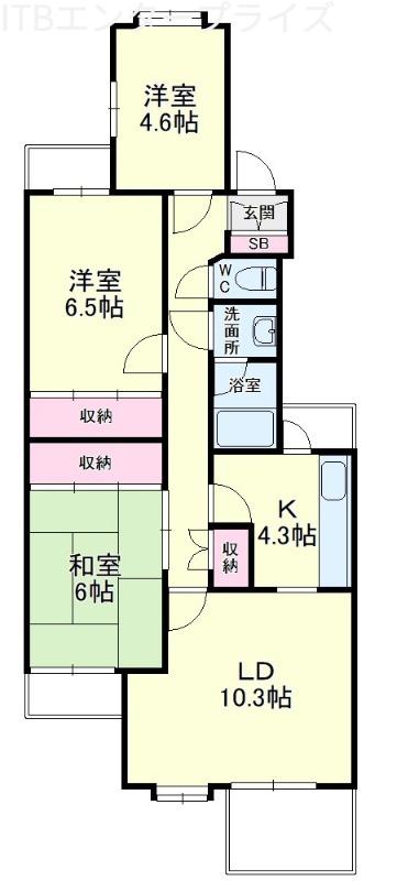 佐鳴湖パークタウン9号棟(3LDK/2階)の間取り写真