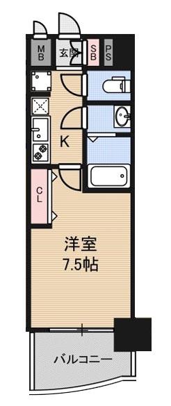 LUXE布施南(1K/8階)の間取り写真