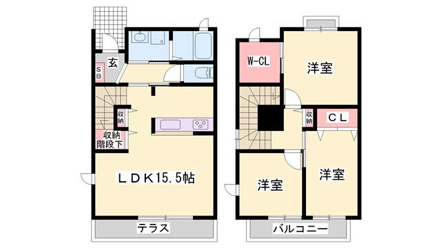 プチウエストIIID・E・F(3LDK/1階)の間取り写真