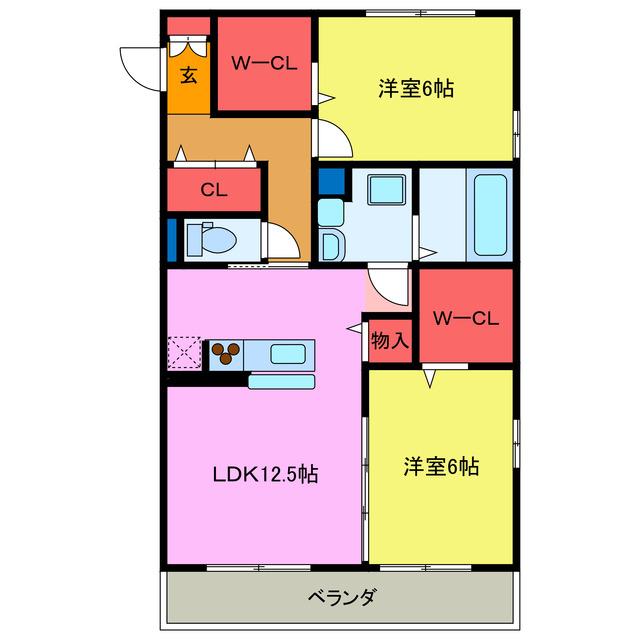 シャルム・エステート(2LDK/2階)の間取り写真