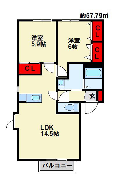 セトル嵐B棟(2LDK/2階)の間取り写真
