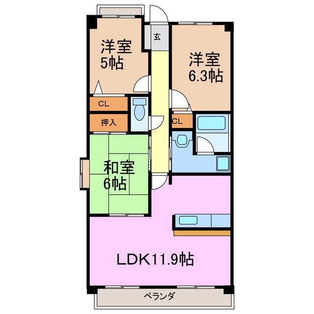 ピアネーズ神ノ倉A棟(3LDK/1階)の間取り写真