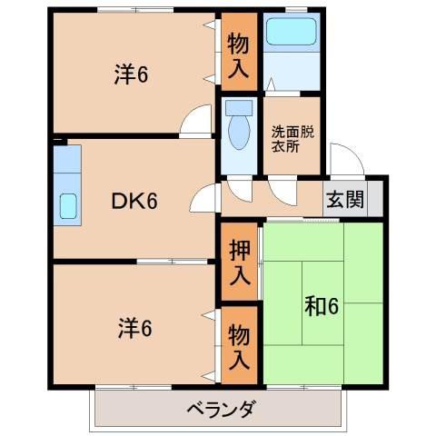 グリーングラスA棟(3DK/2階)の間取り写真