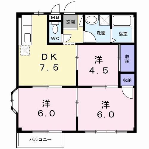 パークタウンC(3DK/2階)の間取り写真
