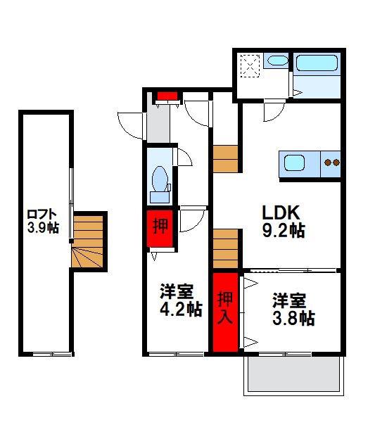 メゾンドバロン福津(2LDK/2階)の間取り写真