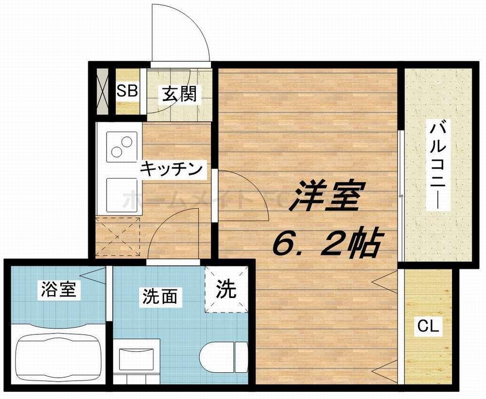 VALENTI中道(1K/1階)の間取り写真