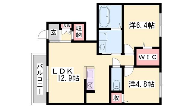 チェリーヒルズ(2LDK/1階)の間取り写真