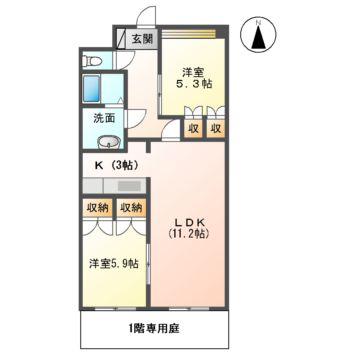 グレイスピア(2LDK/2階)の間取り写真
