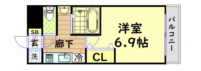 ジュネーゼグラン京町堀(1K/6階)の間取り写真