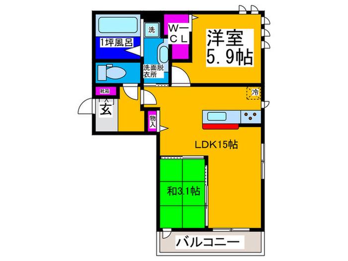 ルナピエーナ A棟(2LDK/2階)の間取り写真