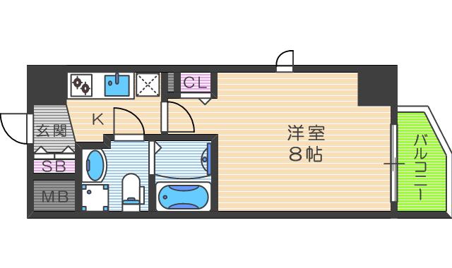 ビガーポリス224松ヶ枝町Ⅱ(1K/4階)の間取り写真