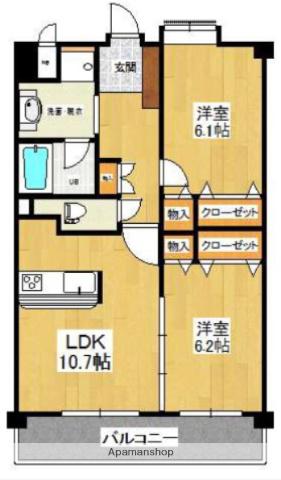 IBB WISH 長丘(2LDK/3階)の間取り写真