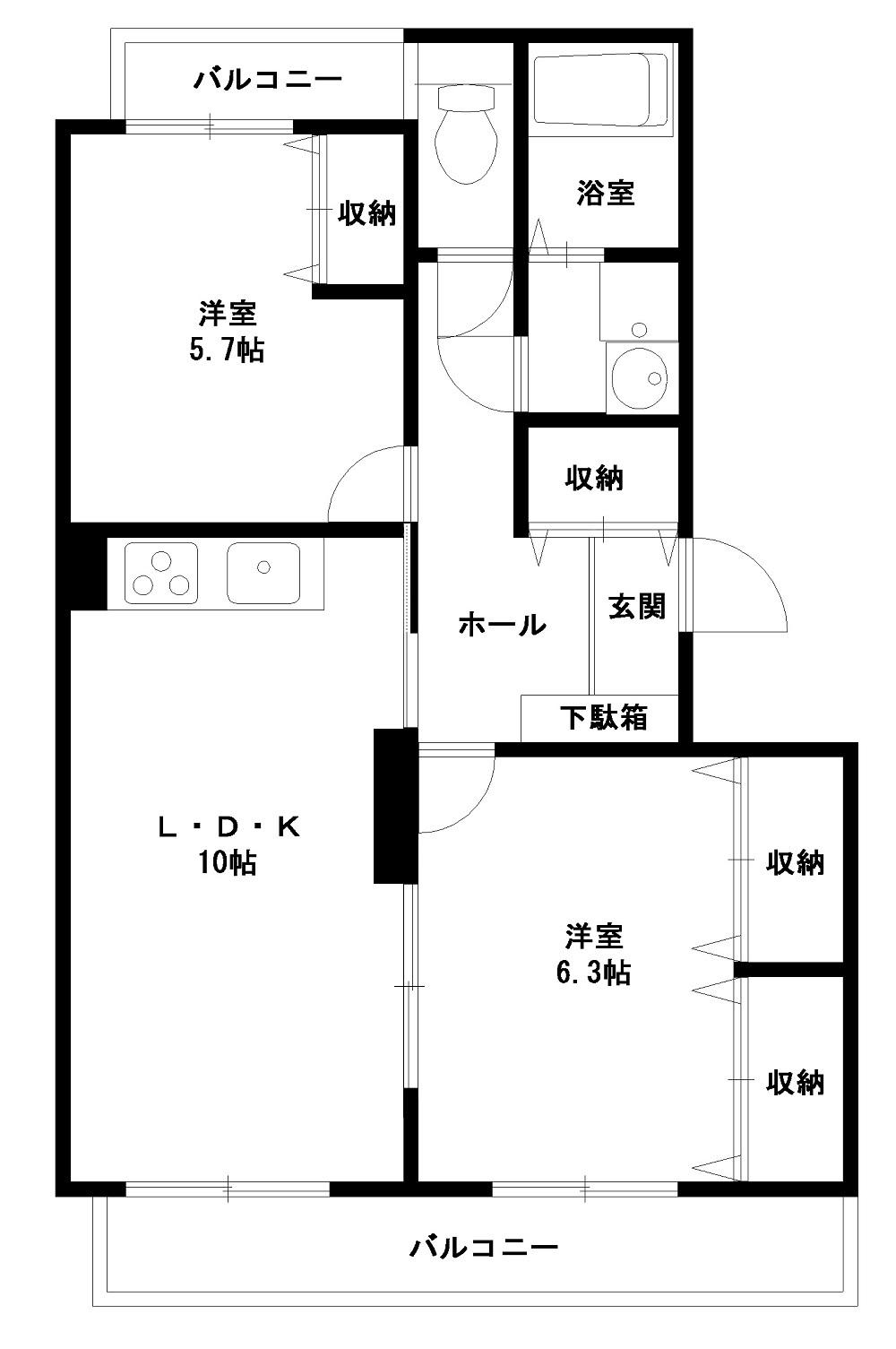 ブレインくのもとII(2LDK/1階)の間取り写真