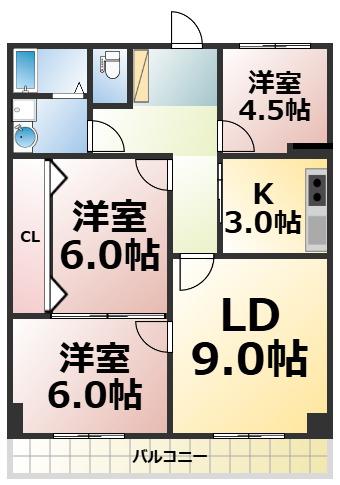 サンコーマンション(3LDK/6階)の間取り写真