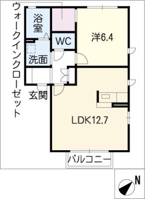 ドゥ・フラーモ II棟(1LDK/2階)の間取り写真