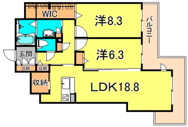 シャーメゾンガーデンズ芦屋平田町(2LDK/2階)の間取り写真