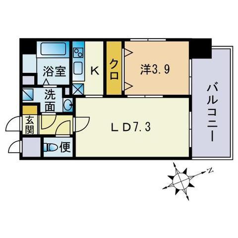 リアンシエルブルー大橋プレミアム(2K/7階)の間取り写真