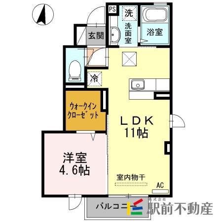 サンドハウスA棟(1LDK/1階)の間取り写真