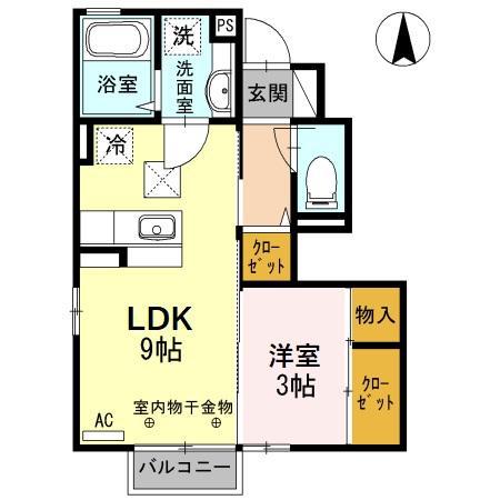 バレンティア(1LDK/1階)の間取り写真