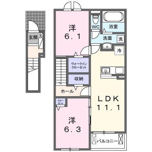 パークヒルズ利根五番館(2LDK/2階)の間取り写真