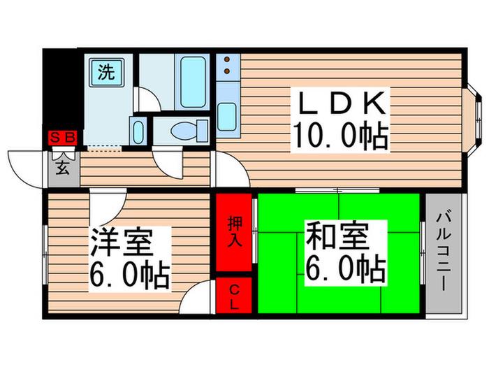 サンライズ・リバー(2LDK/2階)の間取り写真