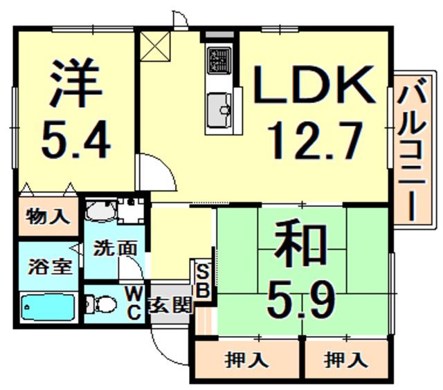 レジデンス松井(2LDK/2階)の間取り写真